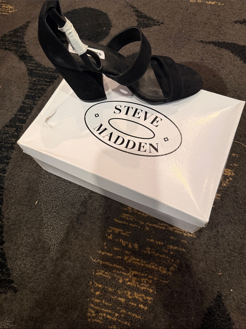 Steve Madden Black Suede Strappy Block Heel Sandals